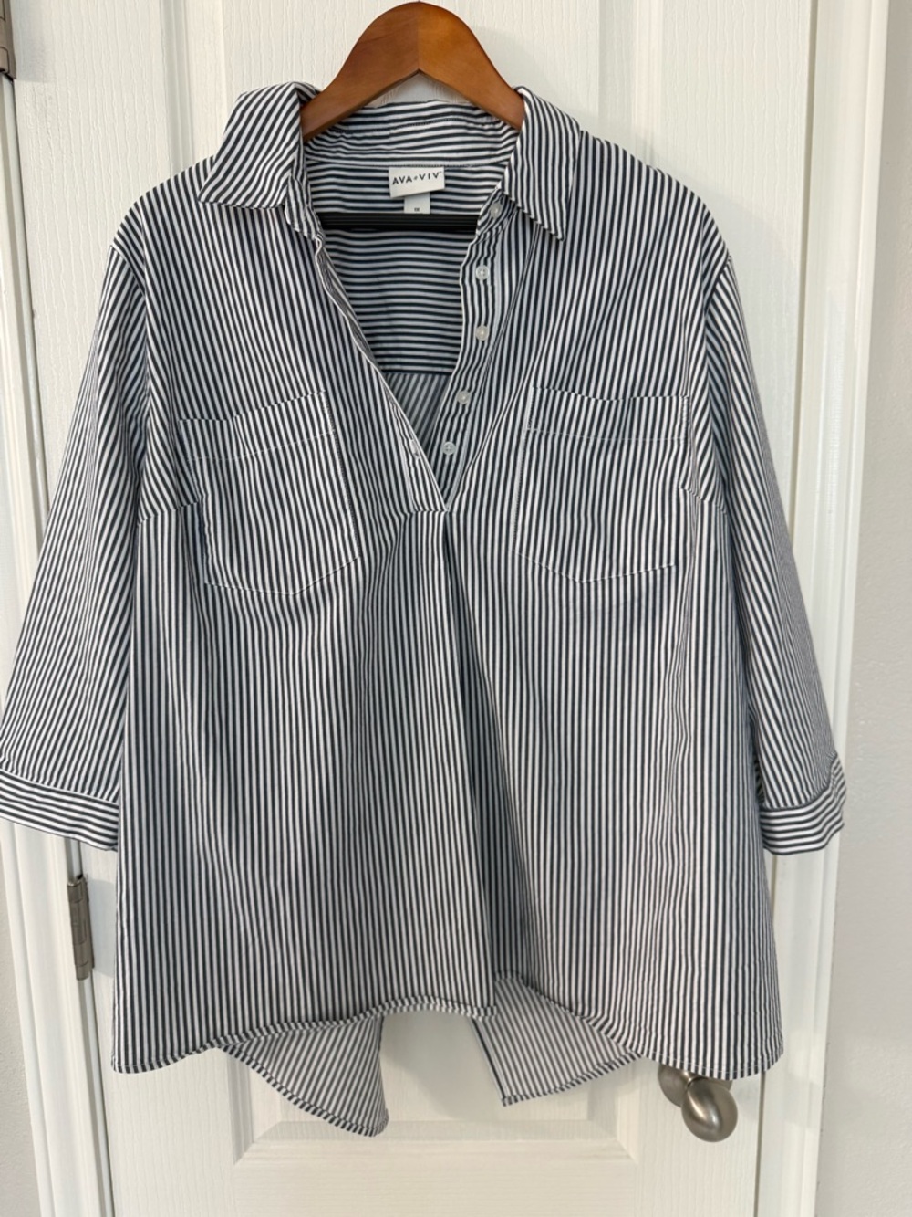 Ava & Viv Navy and White Striped Collared Pullover